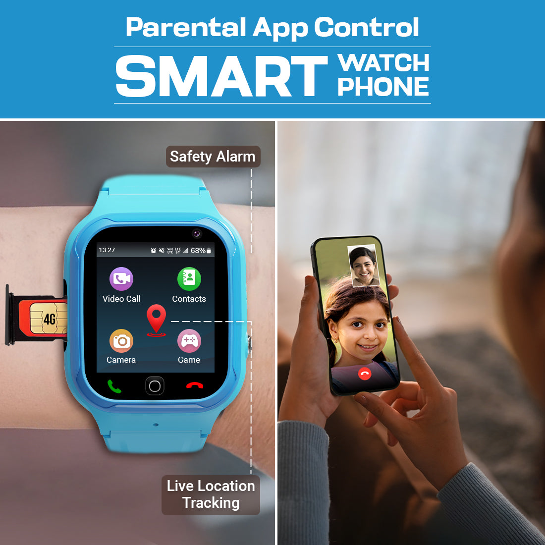 Smart Watch Phone 4G LTE with Video Calling Live Tracking