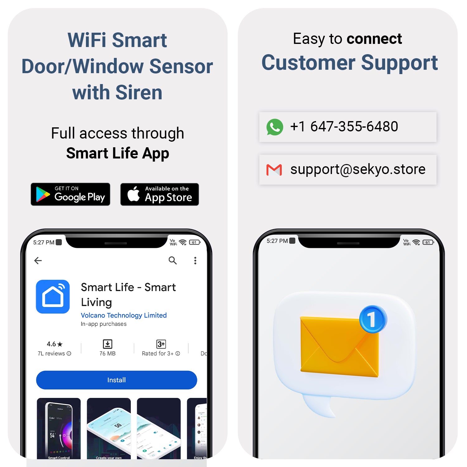 WiFi Smart Door/Window Sensor With Siren - SEKYO INNOVATIONS PRIVATE LIMITED
