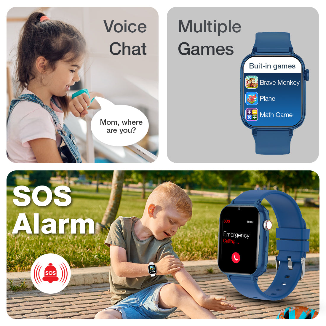kids smart watch with voice chat multiple games with sos alarm