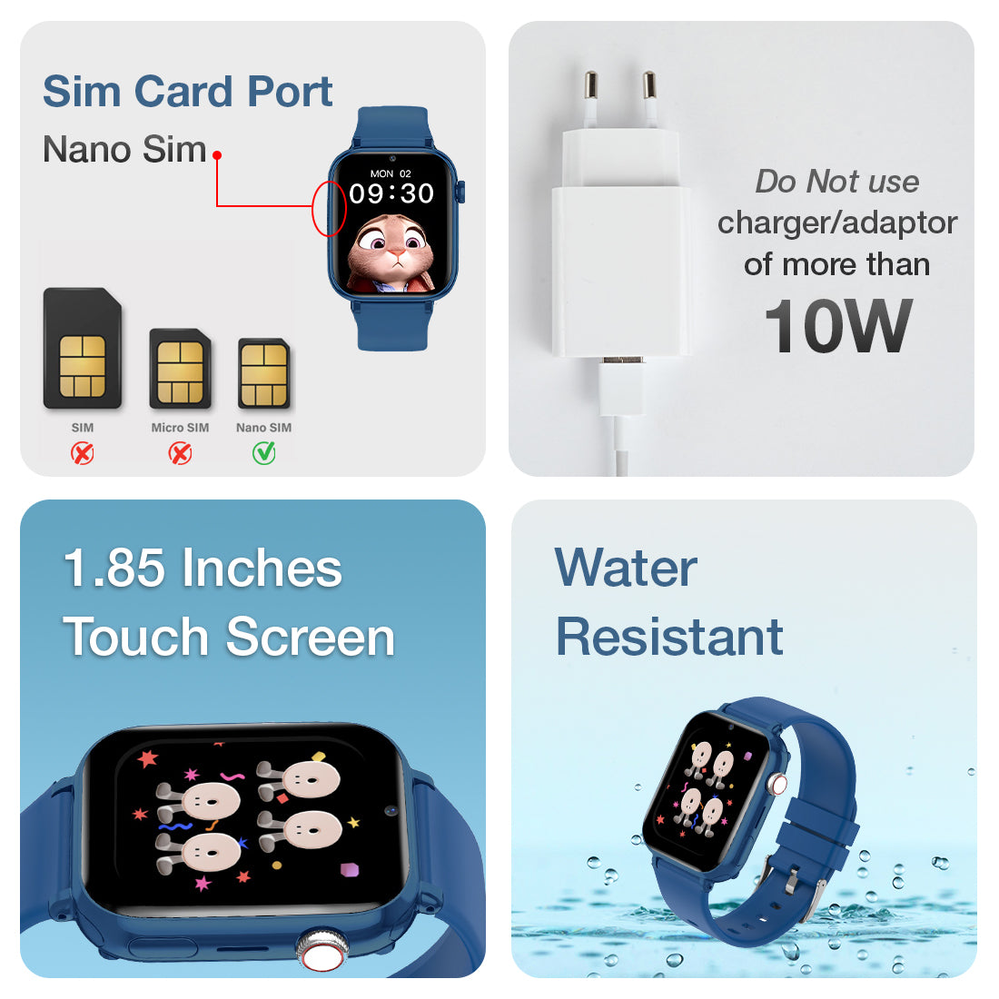 sim card with 10watch charger water resistant's kids smart watch 